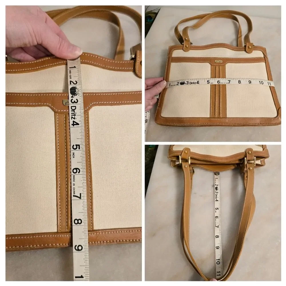 Phillippe Cream Canvas Tan Leather Shoulder Bag Vintage 80s